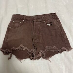 Brown Distressed Denim Shorts